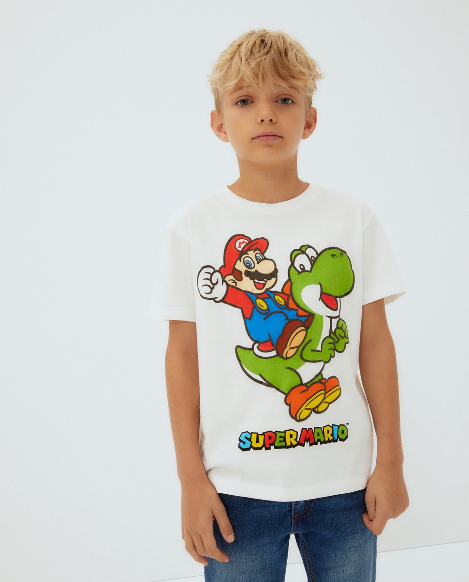 T-shirt com Manga Curta e Estampado Mario Bros Branco-2