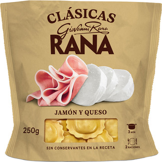 pasta fresca raviolii al huevo relleno de jamón y queso 2 raciones envase 250 g - Giovanni Rana