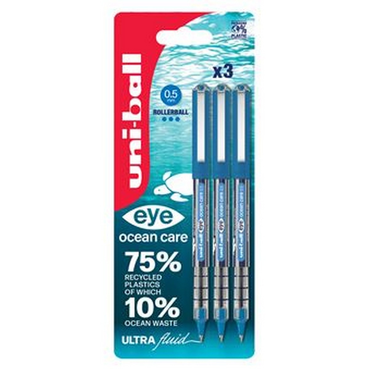 Imagem 0 de Caneta Roller Uni-Ball Eye Ocean Care UB 150 Azul - Blister 3 Unidades