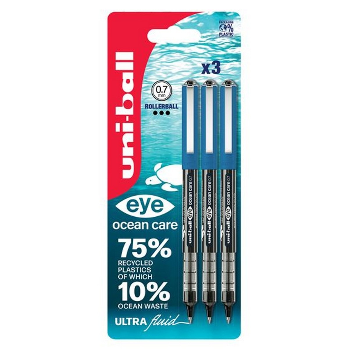 Imagem 0 de Caneta Roller Uni-Ball Eye Ocean Care UB 157 Preto - Blister 3 Unidades