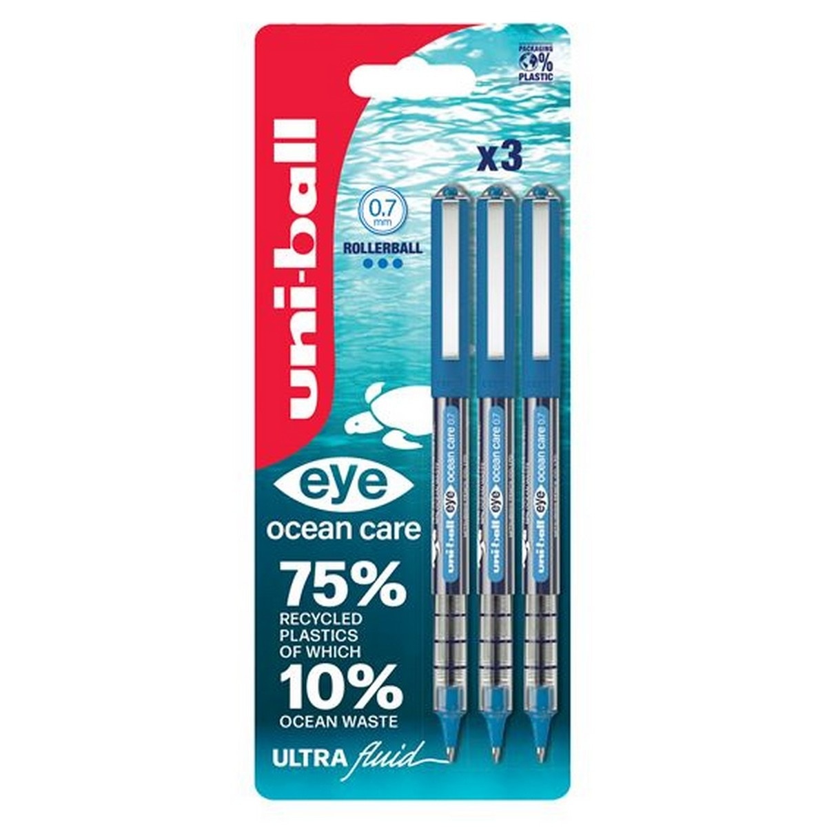 Caneta Roller Uni-Ball Eye Ocean Care UB 157 Azul - Blister 3 Unidades 1