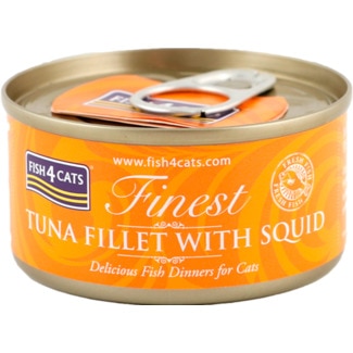 Alimento Húmido para Gato sabor Filete de Atum e Lulas lata 70 g - Fish4cats