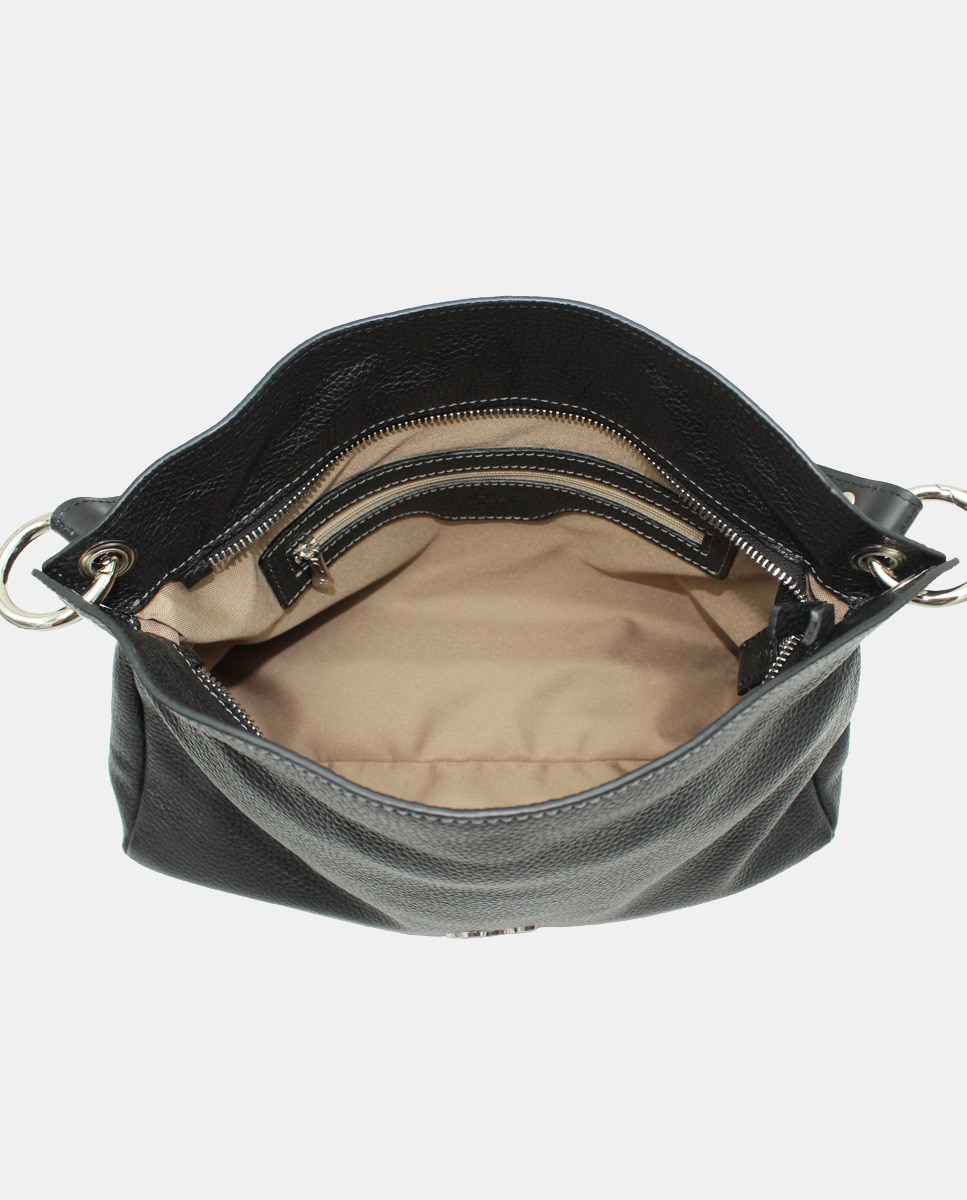 Mala Hobo em Pele com Fecho de Correr e Alça de Tiracolo Preto-4