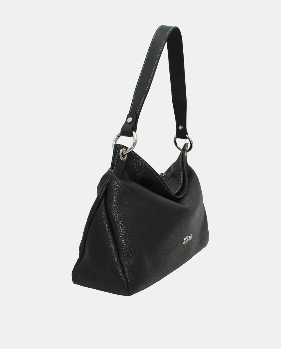 Mala Hobo em Pele com Fecho de Correr e Alça de Tiracolo Preto-2