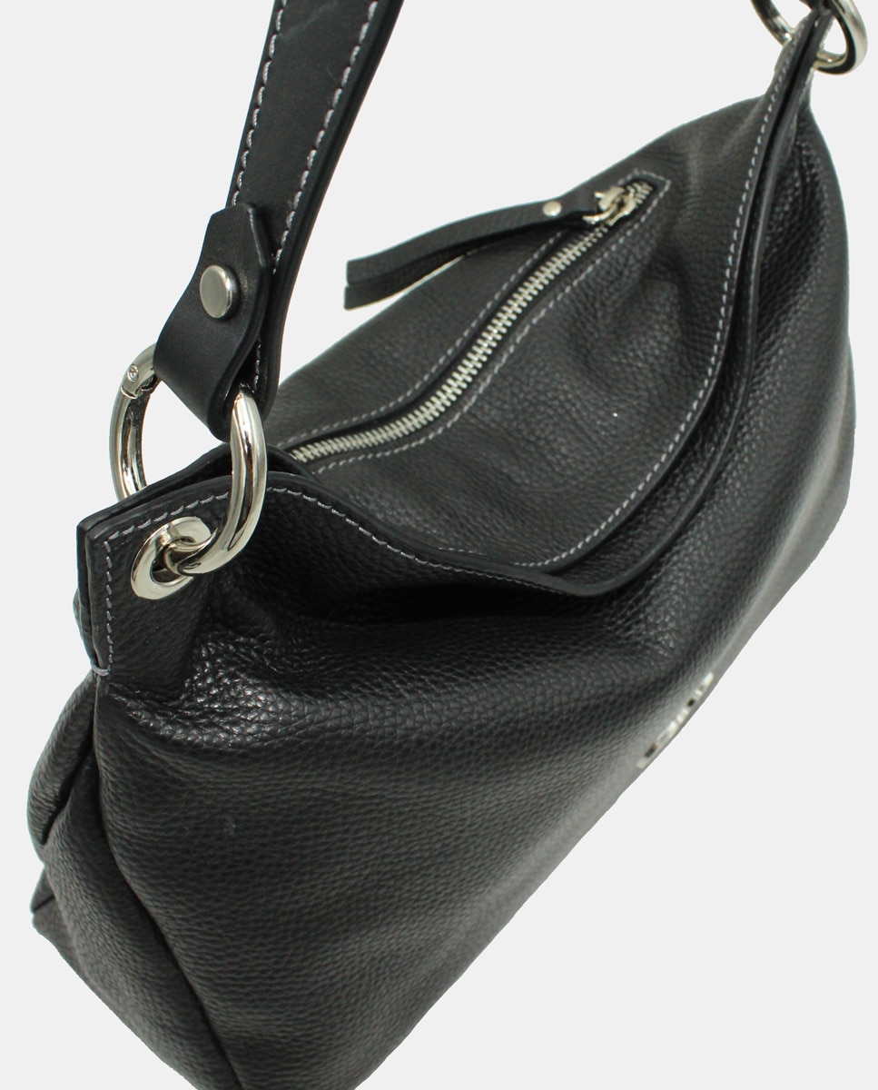 Mala Hobo em Pele com Fecho de Correr e Alça de Tiracolo Preto-3