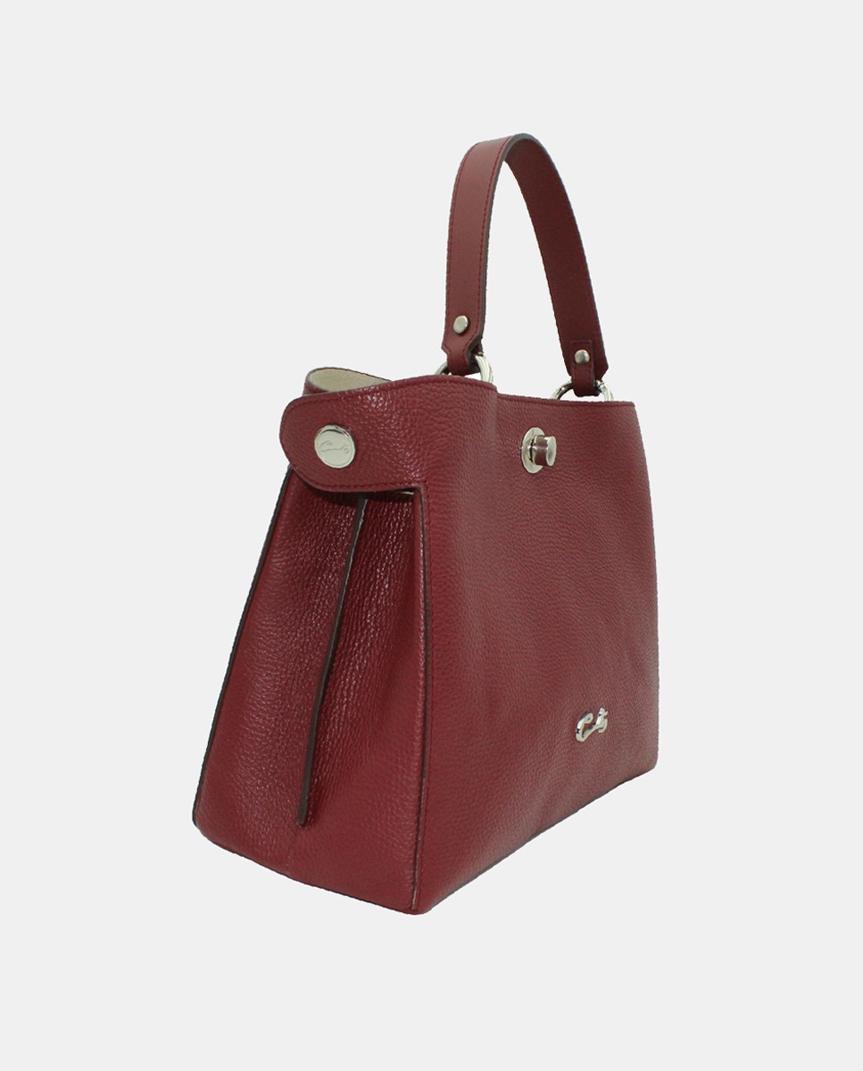 Mala Tipo Tote em Pele com Separador Interior e Alça de Tiracolo Bordeaux-2