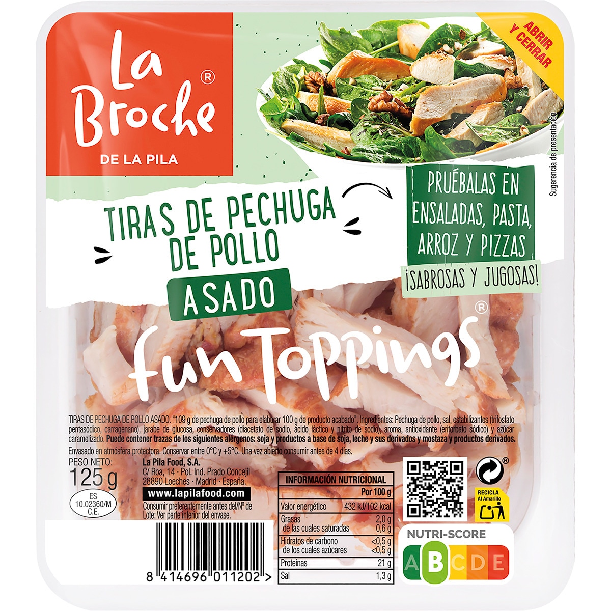 Fun Toppings tiras de pechuga de pollo asado bolsa 125 g