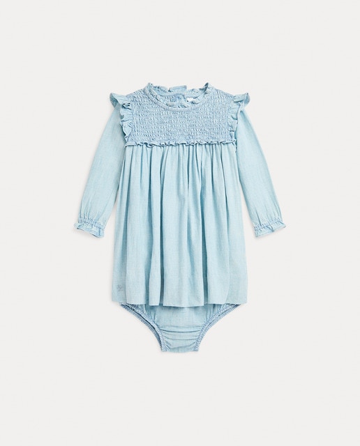 Imagen 0 de Vestido de bebé niña de algodón con canesú fruncido