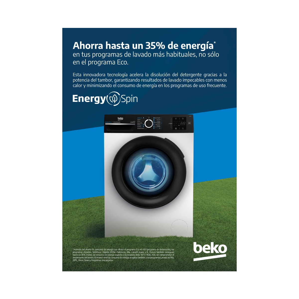 Lavadora Beko Energy Spin 9 kg /1.400 rpm, Motor ProSmart Inverter - BM3WFSU39413 Blanco-12