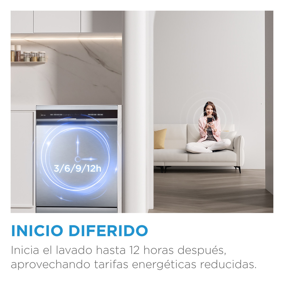 Lavavajillas Midea 14 servicios, Media bandeja para cubiertos, 60 cm - MDWPF1433CW-W-EU Blanco-9