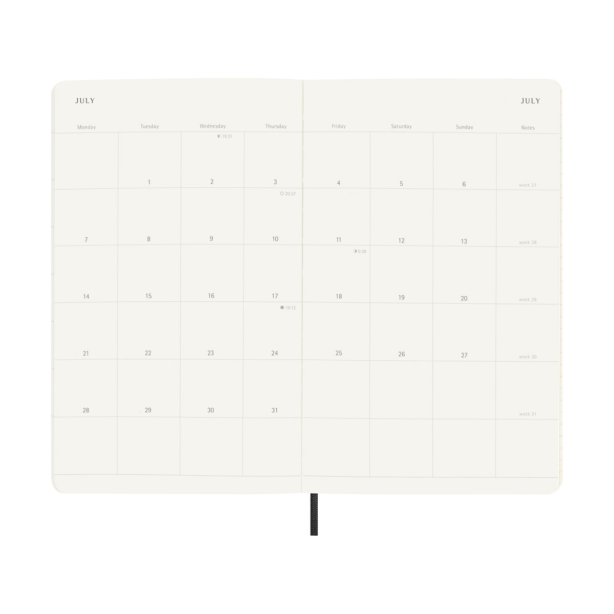 Agenda large 2025 mes vista tapa blanda Moleskine negro en inglés Negro-5