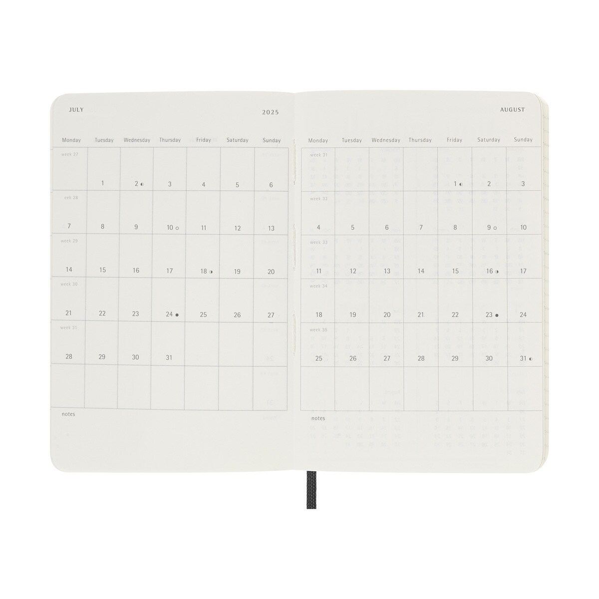 Agenda pocket 2025 semana vista horizontal tapa blanda Moleskine negro en inglés Negro-5