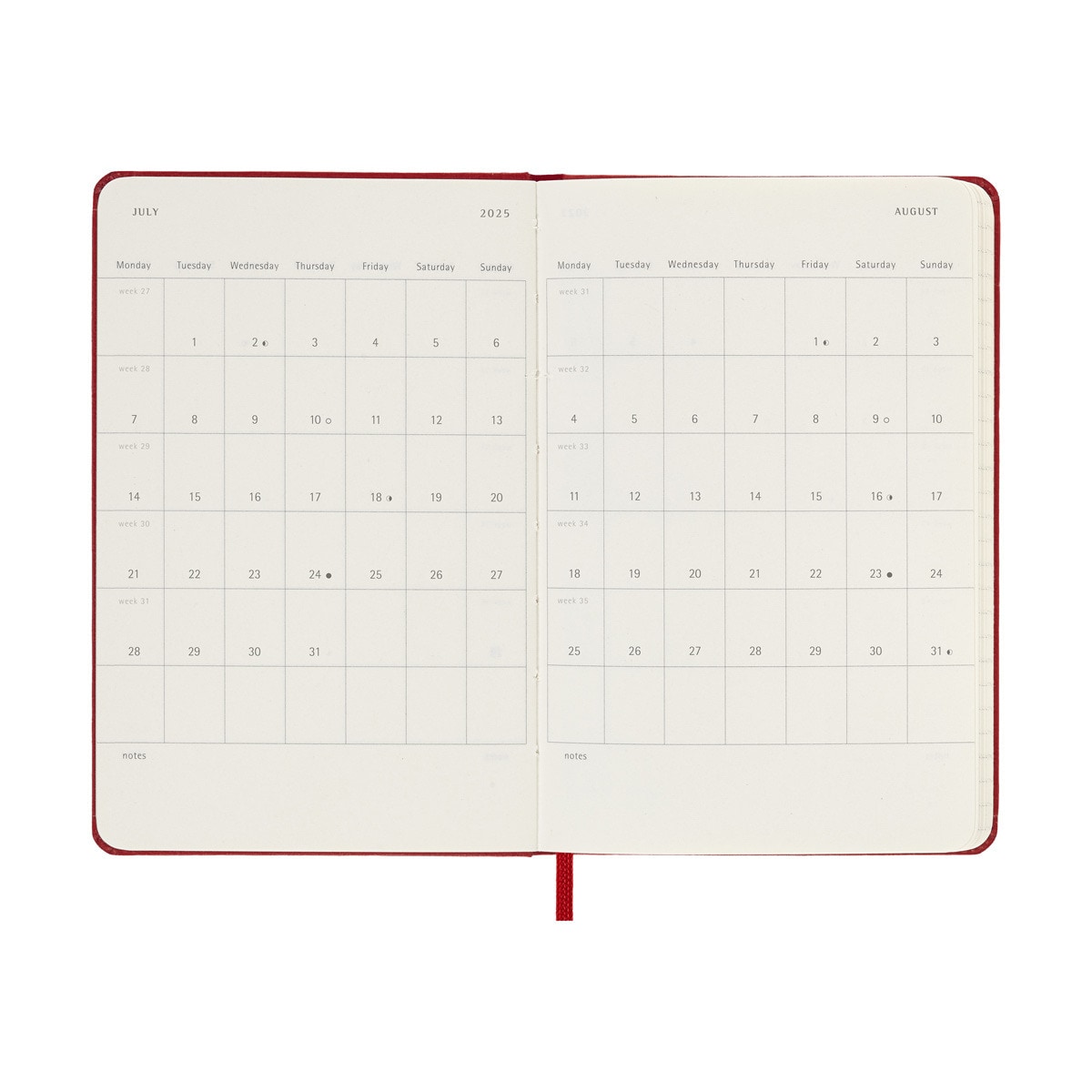 Agenda de bolso página do dia 2025 capa dura Moleskine vermelho em inglês Vermelho-5