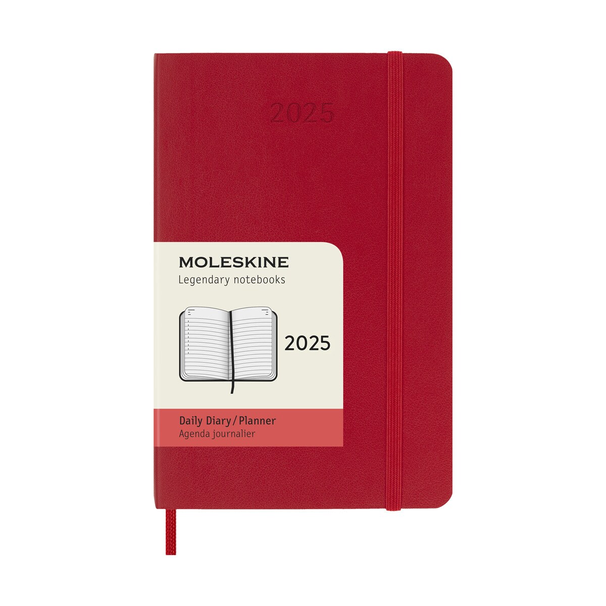 Agenda de bolso página do dia 2025 capa mole Moleskine vermelho em inglês Vermelho-1
