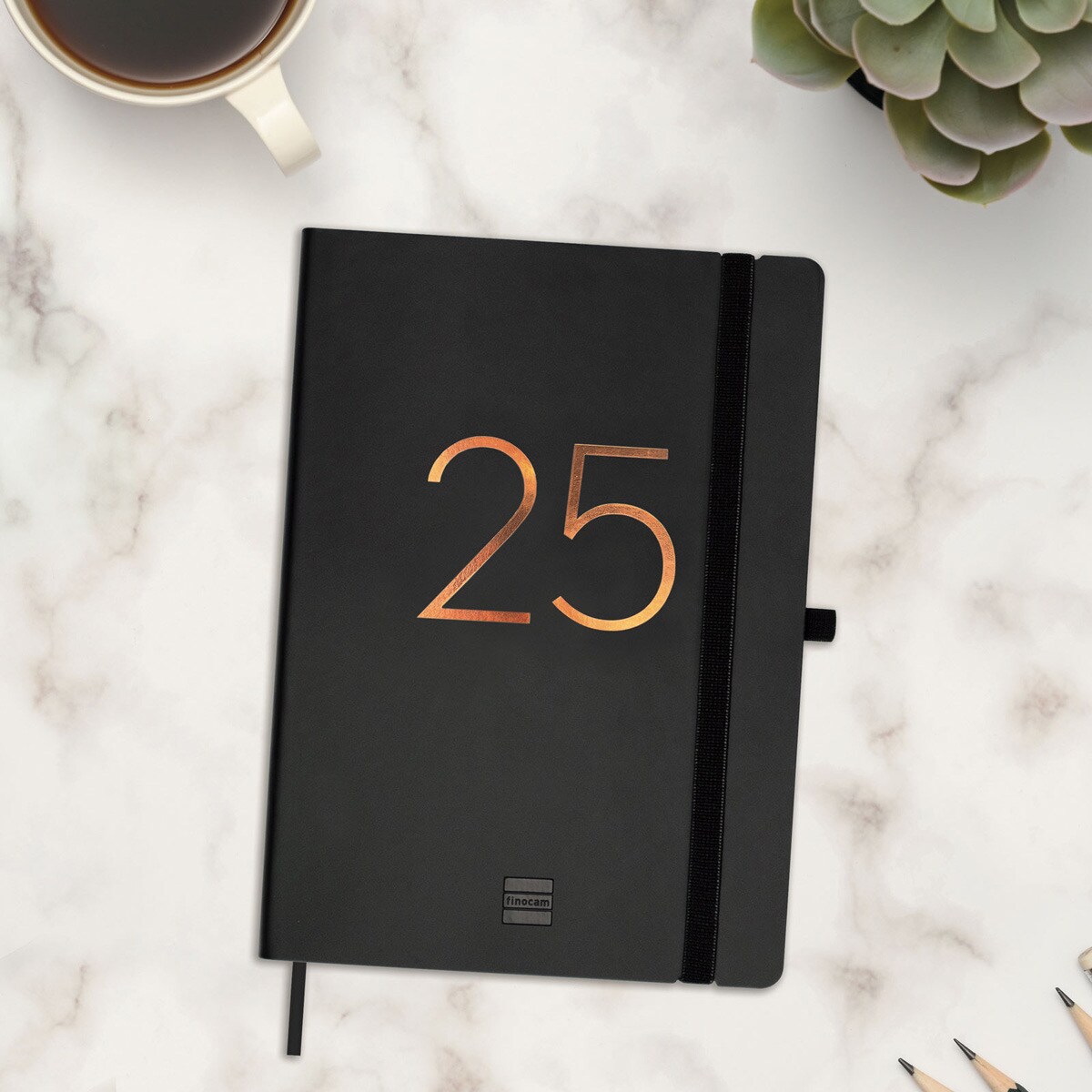 Agenda encuadernada año 2025 Capri FA5-148x210 mm semana vista vertical Finocam negro internacional multilingüe Negro-2