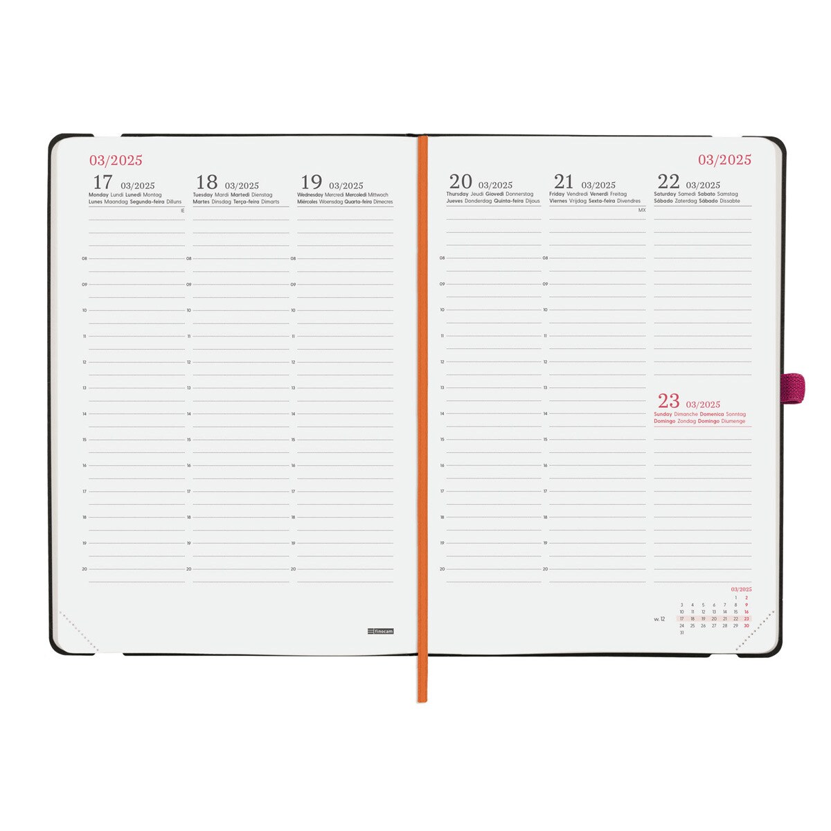 Agenda encuadernada año 2025 Capri FA5-148x210 mm semana vista vertical Happy Finocam multicolor internacional multilingüe Multicolor-5