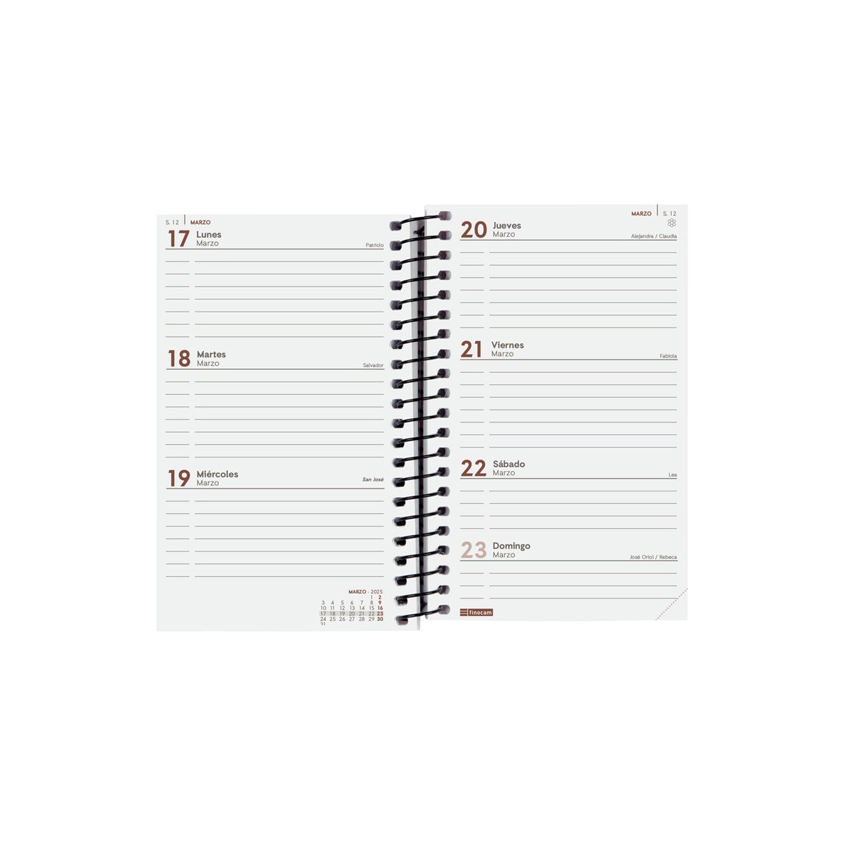 Agenda año 2025 Espiral Basics Opaque E3-79x127 mm semana vista horizontal Finocam negro Negro-5