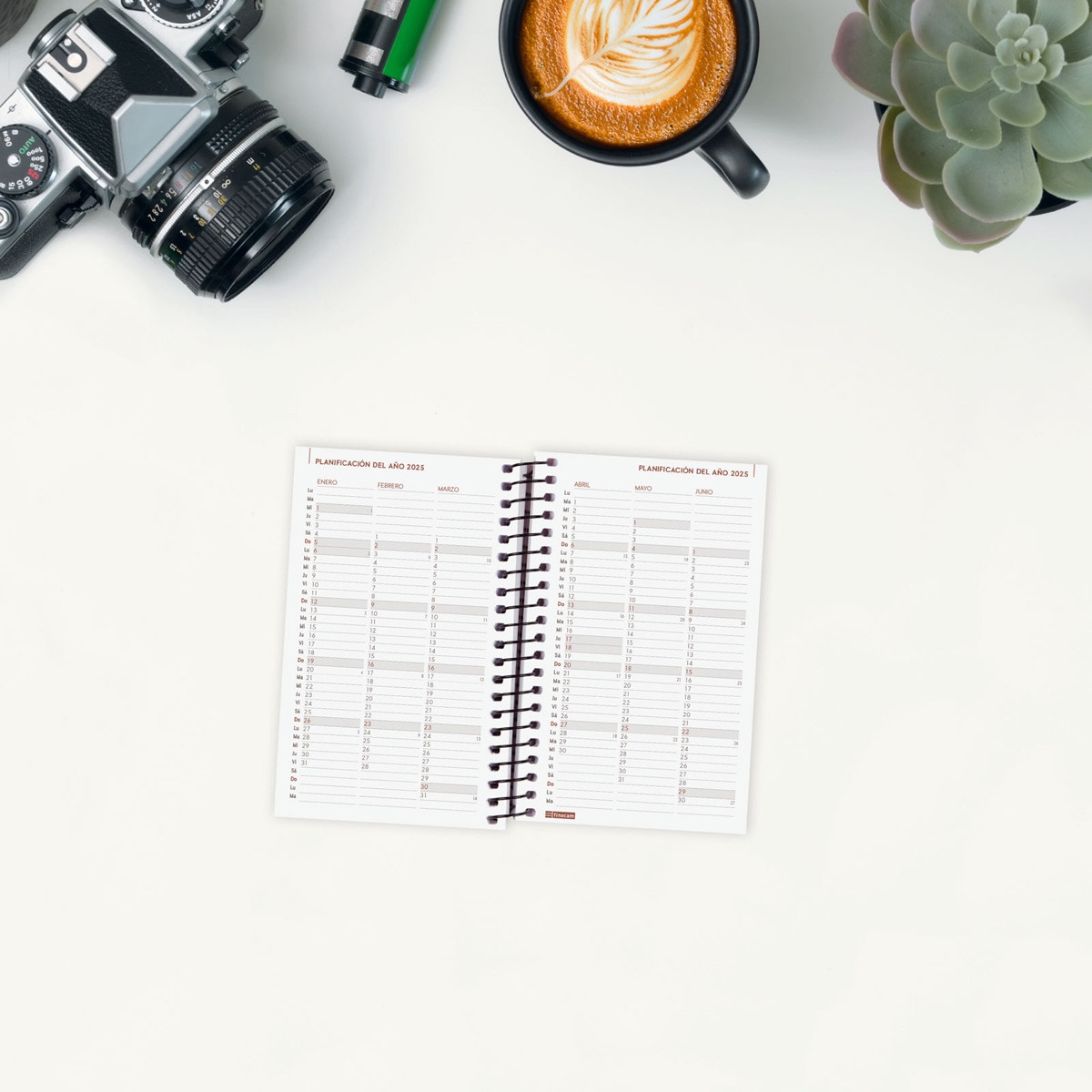 Agenda año 2025 Espiral Basics Opaque E3-79x127 mm semana vista horizontal Finocam negro Negro-4