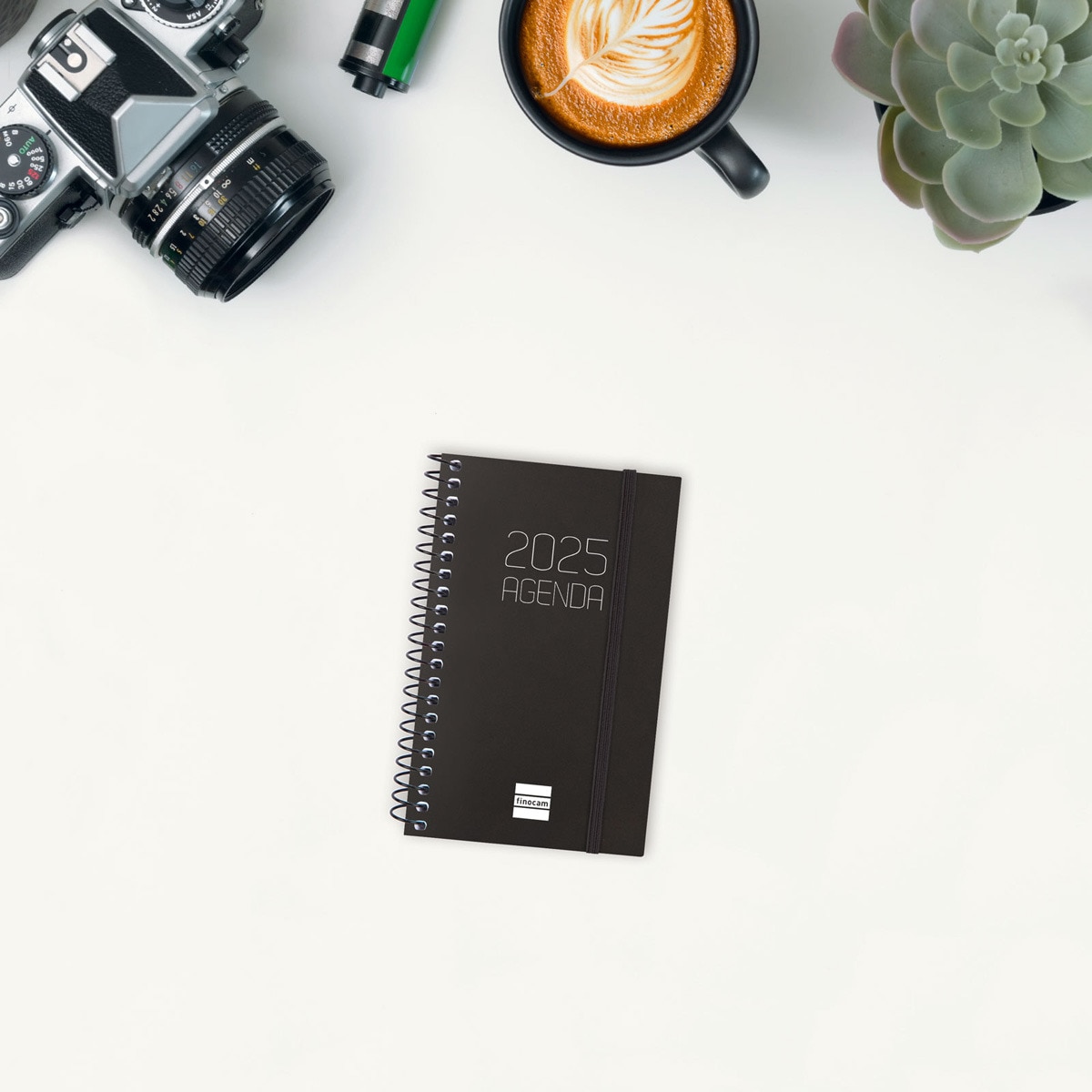 Agenda año 2025 Espiral Basics Opaque E3-79x127 mm semana vista horizontal Finocam negro Negro-2