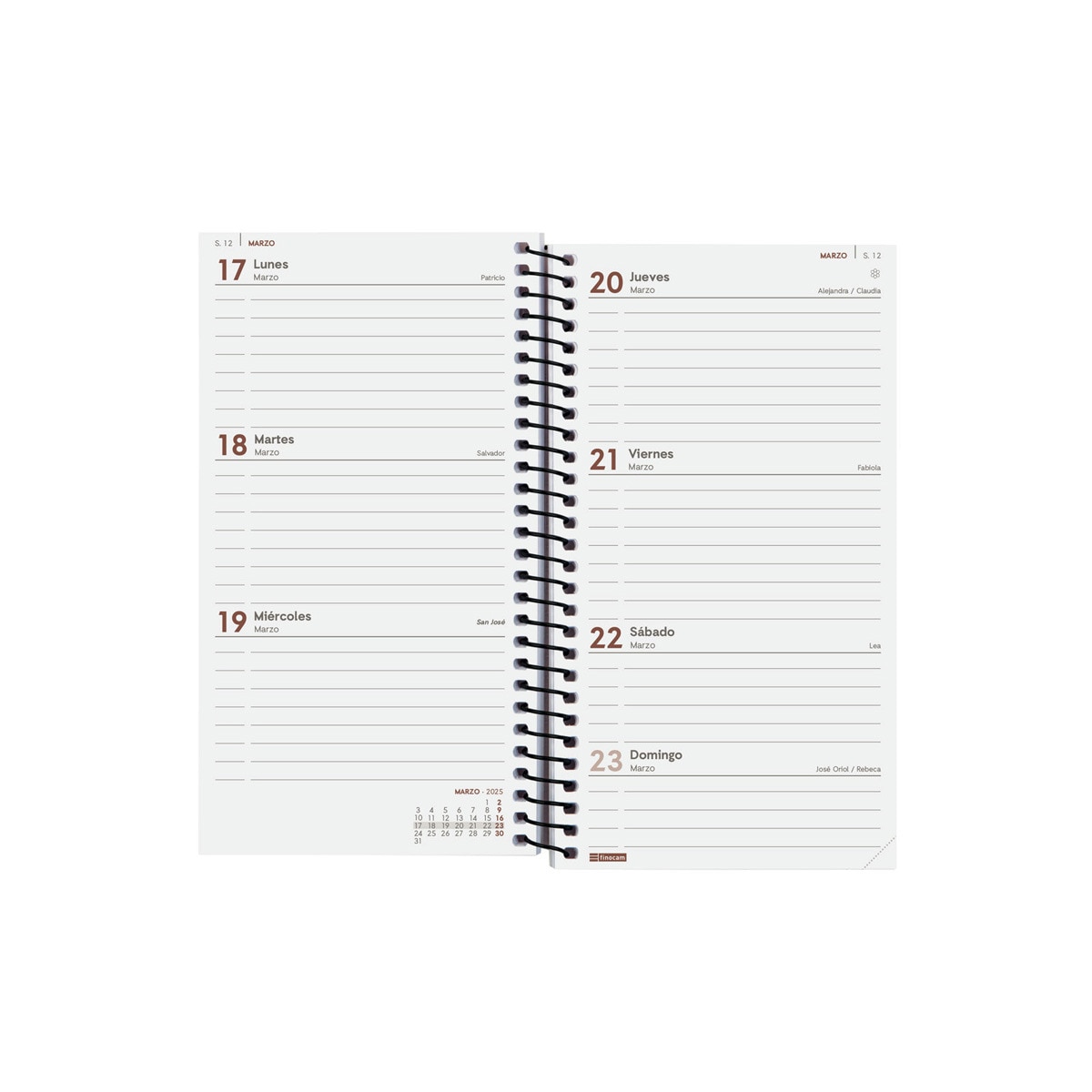 Agenda ano 2025 Espiral Basics Year E9-94x171 mm semana vista horizontal Finocam preto Preto-5