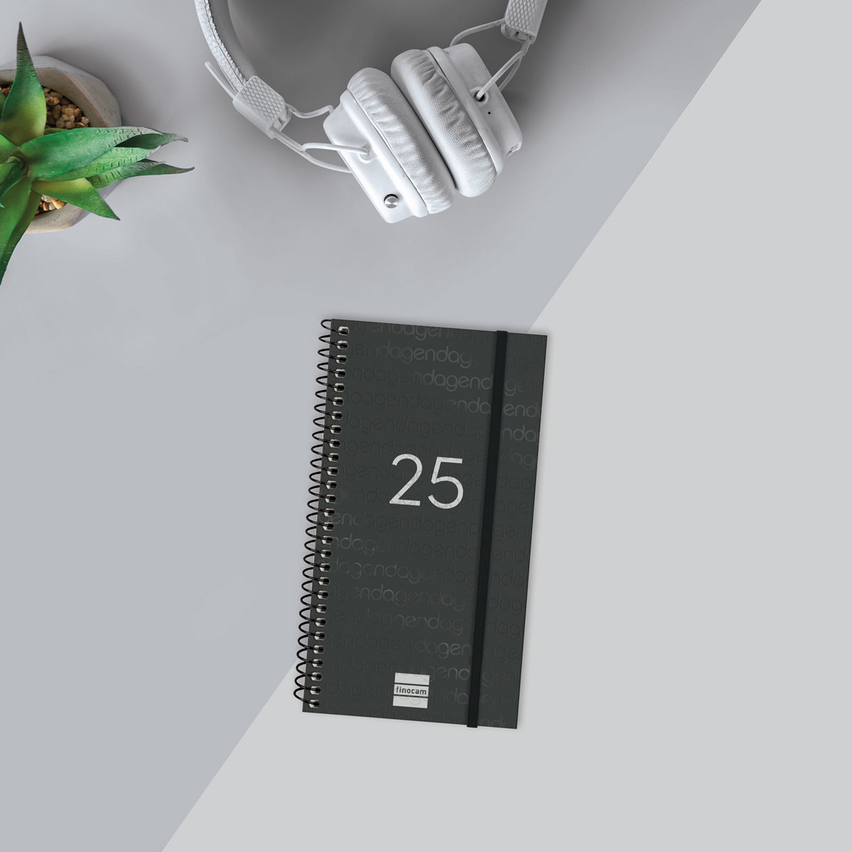 Agenda ano 2025 Espiral Basics Year E9-94x171 mm semana vista horizontal Finocam preto Preto-2