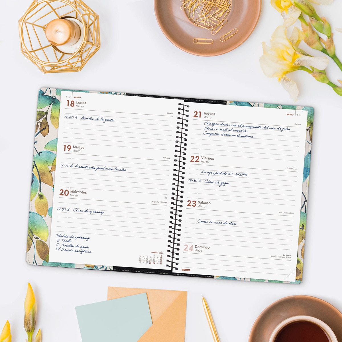 Agenda espiral con sobrecubierta y bloc de notas año 2025 Duodesign E10-155x212 mm semana vista horizontal Calip Finocam multicolor Multicolor-3