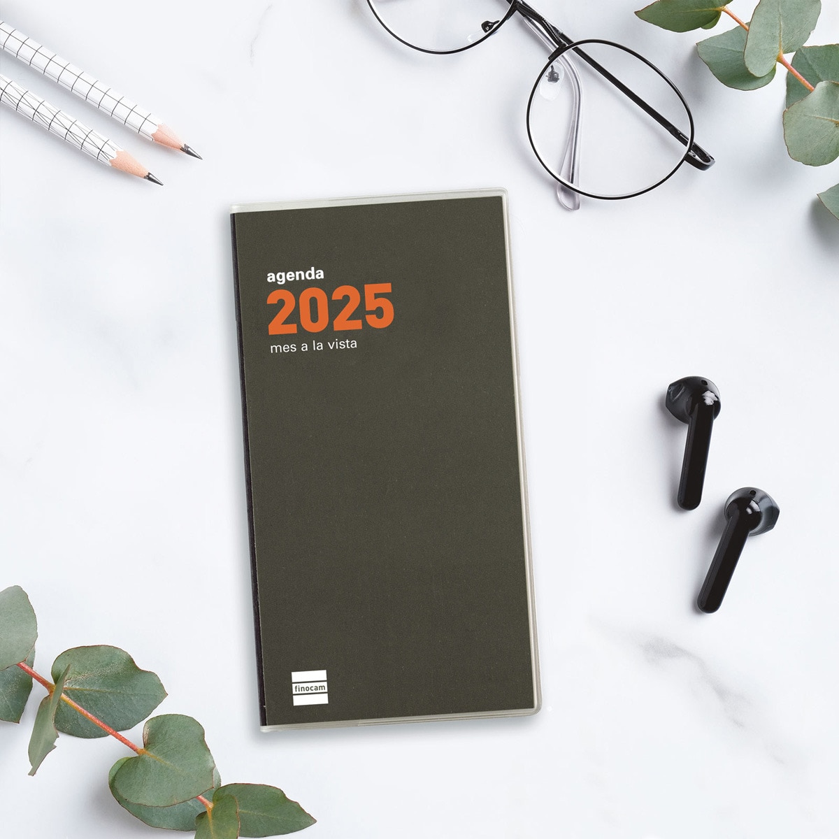 Agenda ano 2025 Plana Min PL4-80x150 mm mes vista Finocam Cinzento-2