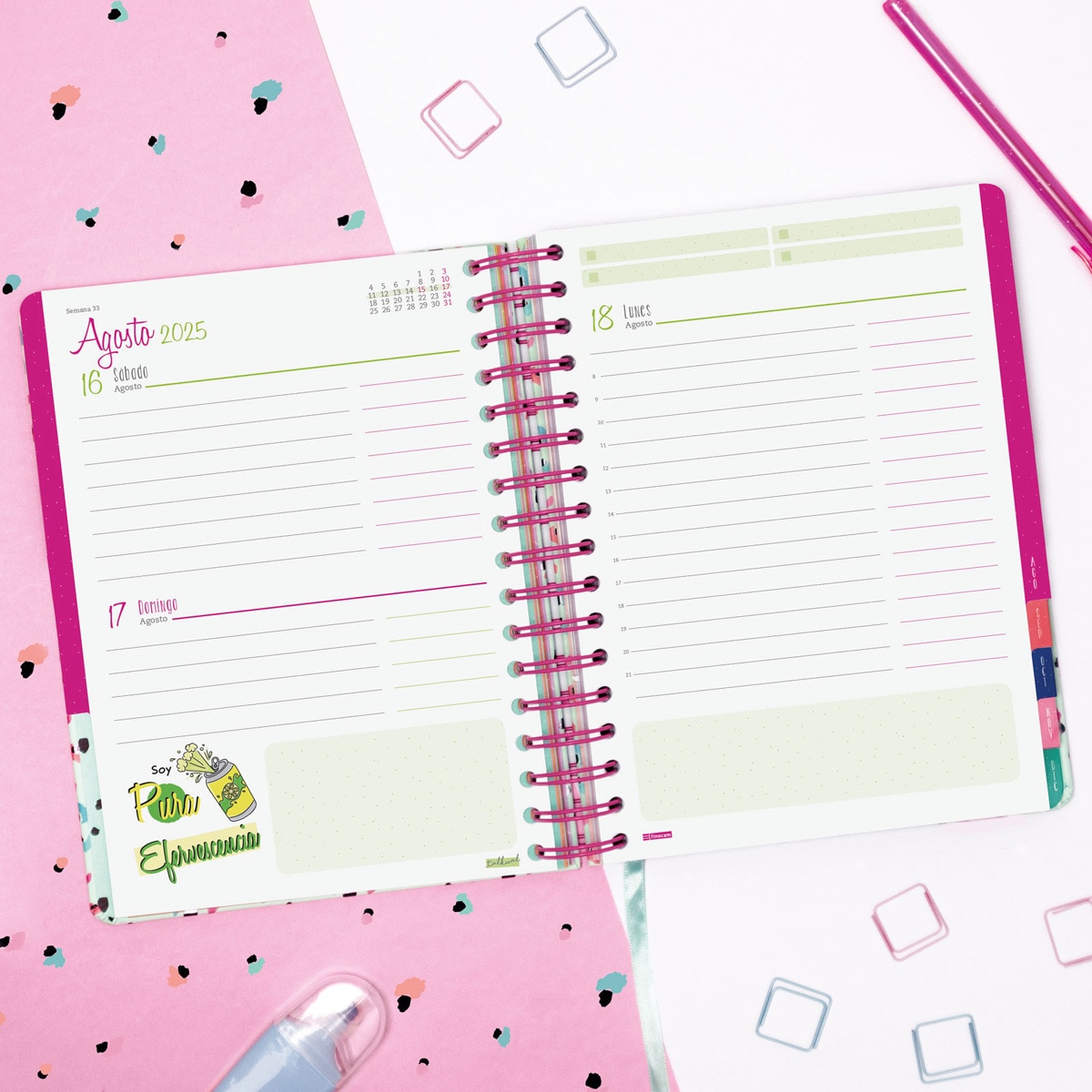 Agenda espiral dupla 2025 Talkual 4º-155x217 mm 1 día página Tiempo Finocam multicolor Multicolor-7