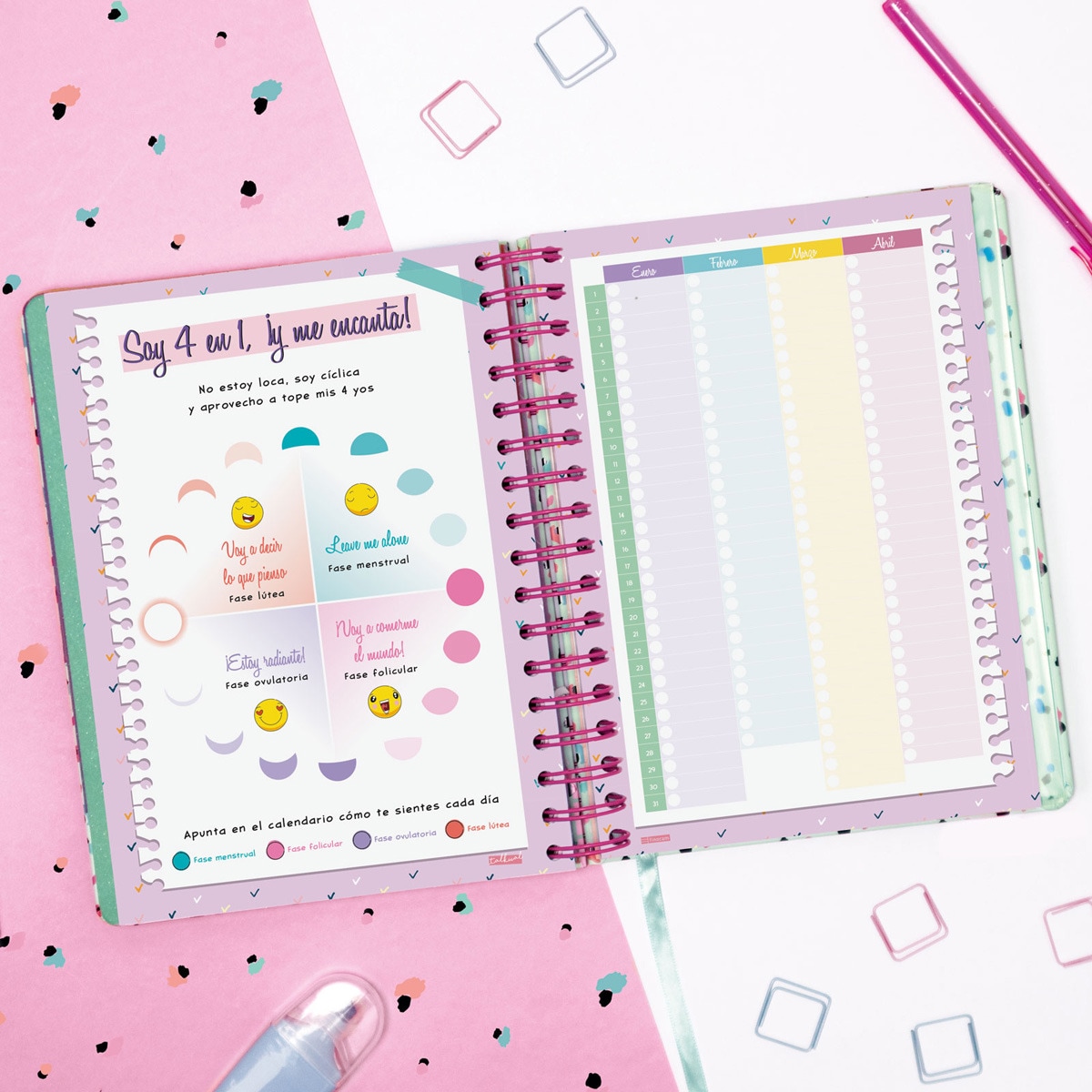 Agenda espiral dupla 2025 Talkual 4º-155x217 mm 1 día página Tiempo Finocam multicolor Multicolor-5