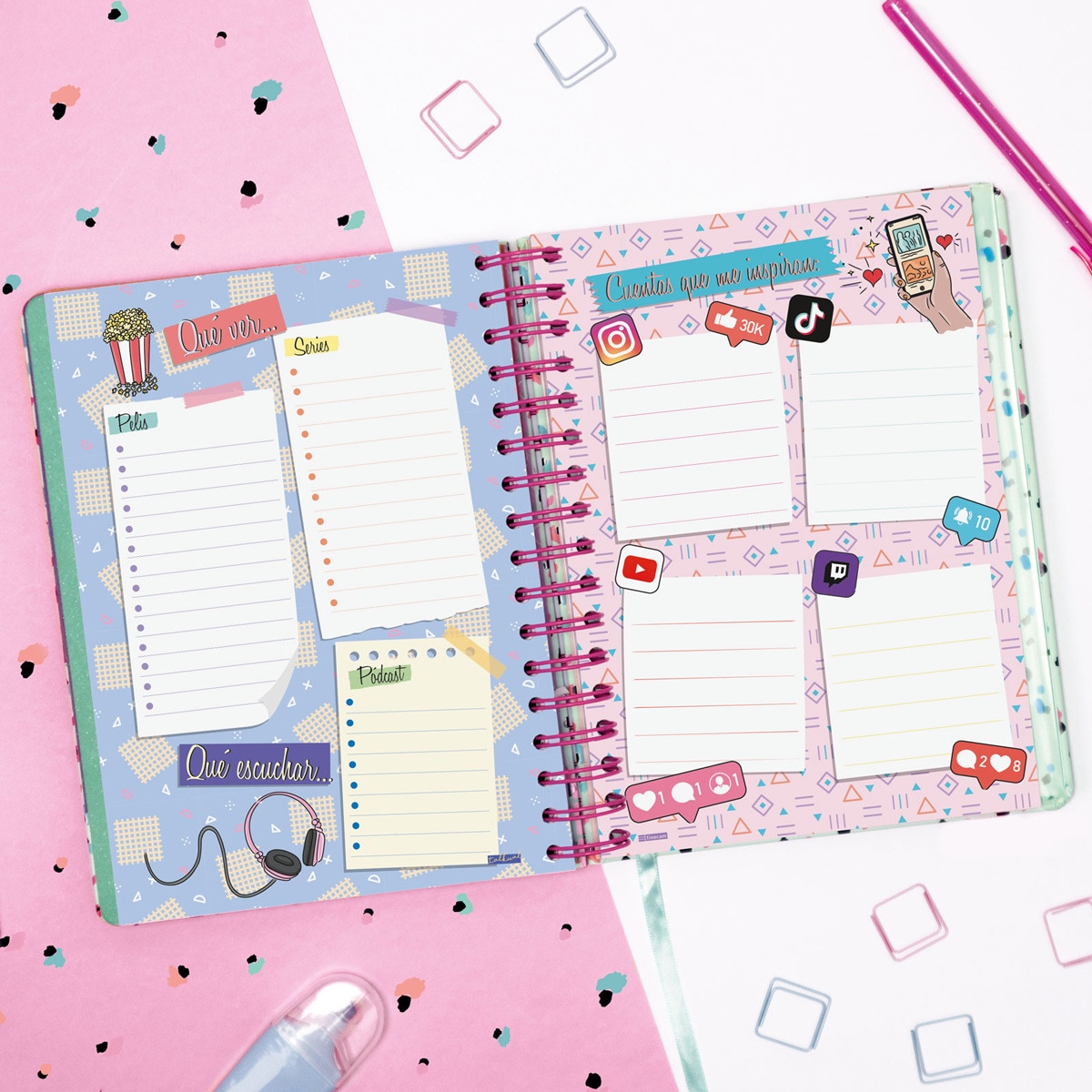 Agenda espiral dupla 2025 Talkual 4º-155x217 mm 1 día página Tiempo Finocam multicolor Multicolor-4
