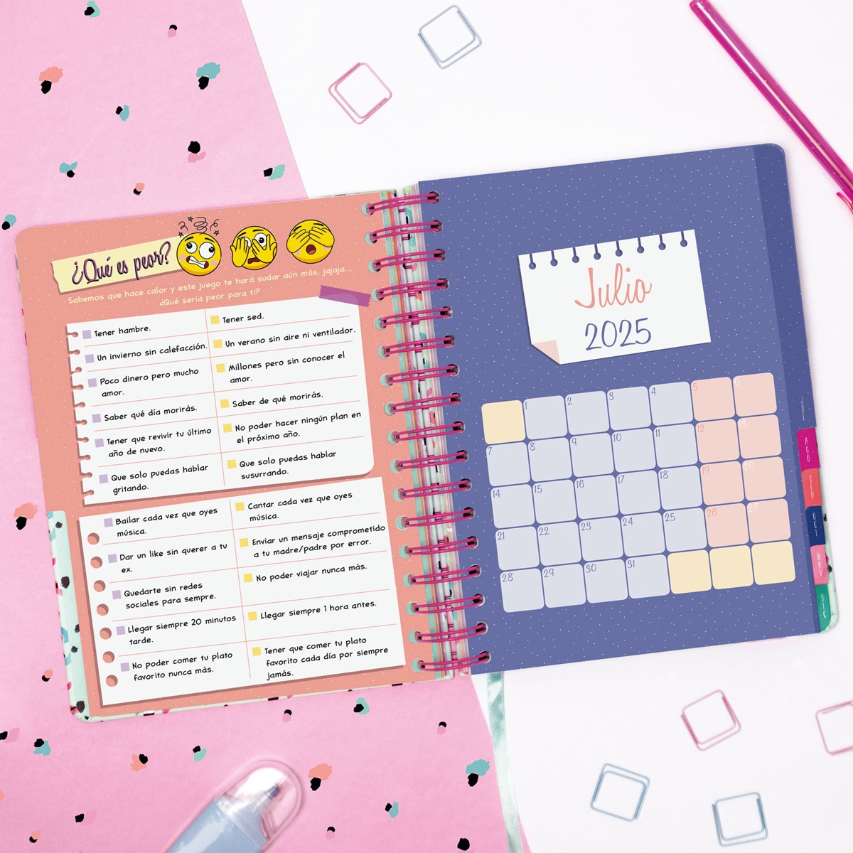 Agenda espiral dupla 2025 Talkual 4º-155x217 mm 1 día página Tiempo Finocam multicolor Multicolor-3
