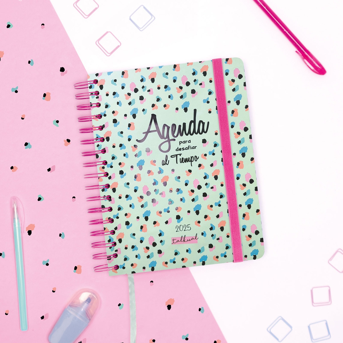 Agenda espiral dupla 2025 Talkual 4º-155x217 mm 1 día página Tiempo Finocam multicolor Multicolor-2
