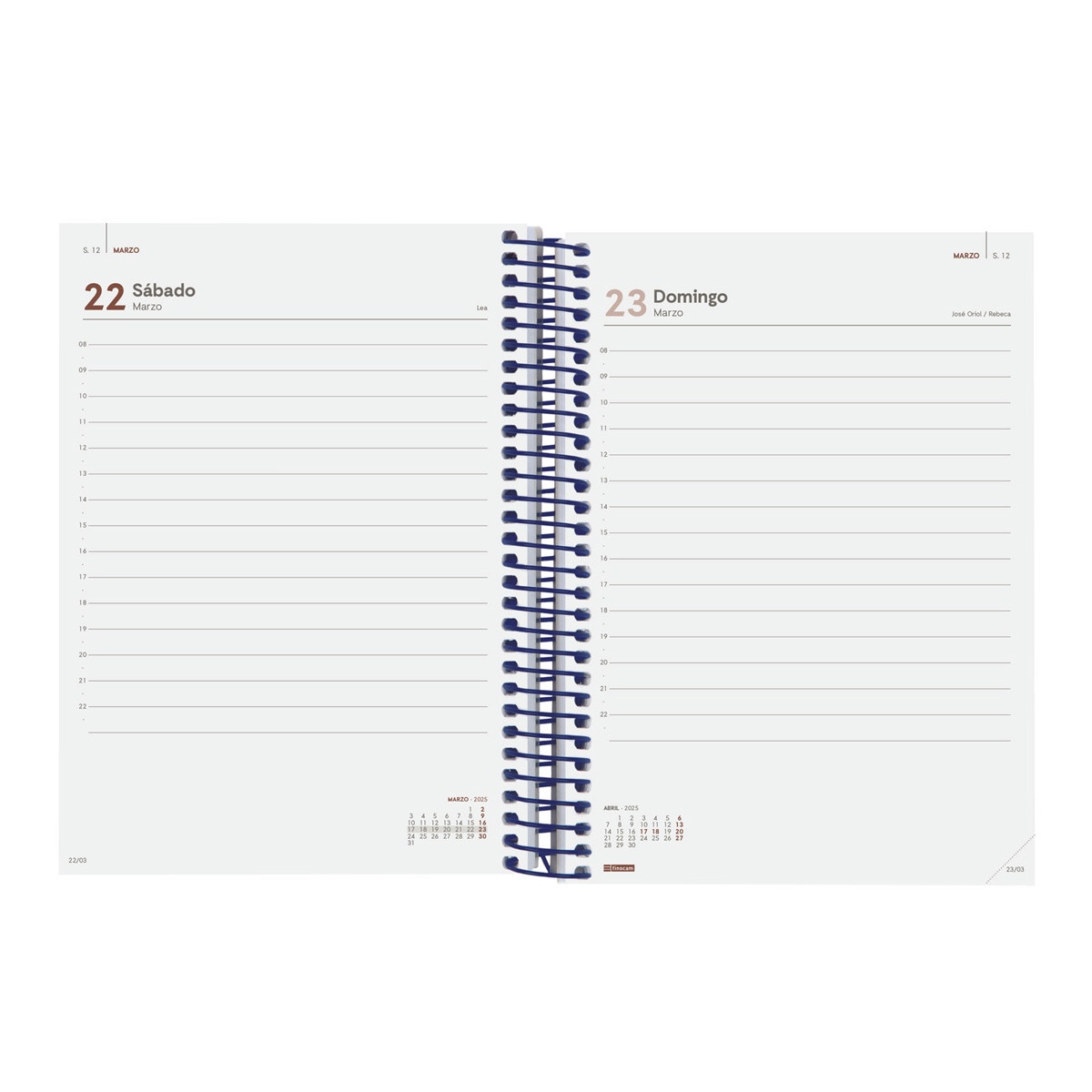 Agenda espiral año 2025 E10-155x212 mm 1 día página Finocam verde Multicolor-2