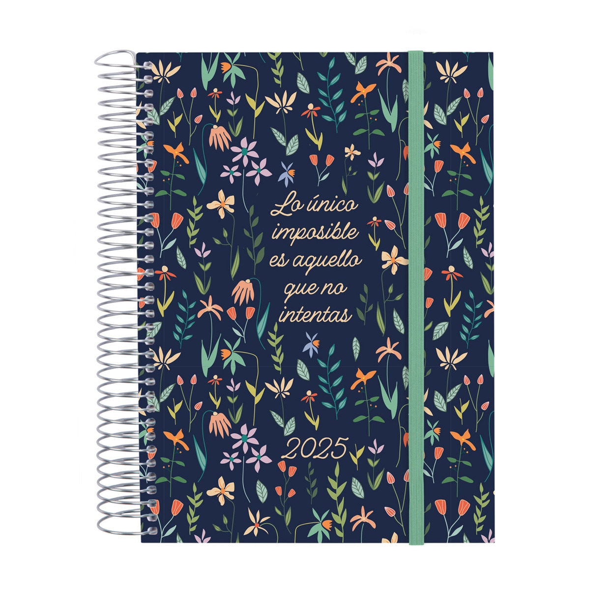 Agenda espiral año 2025 E10-155x212 mm 1 día página Finocam verde Multicolor-1