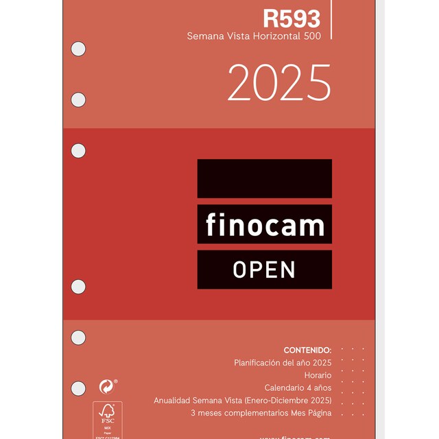 Imagen 0 de Recambio anual año 2025 Open R593 500-117x181 mm semana vista horizontal Finocam