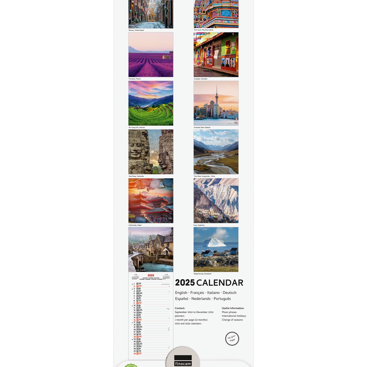 Calendario pared año 2025 Imágenes 155x480 mm Traveling Finocam internacional multilingüe Multicolor-4