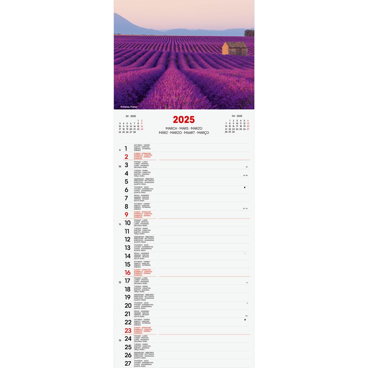 Calendario pared año 2025 Imágenes 155x480 mm Traveling Finocam internacional multilingüe Multicolor-3