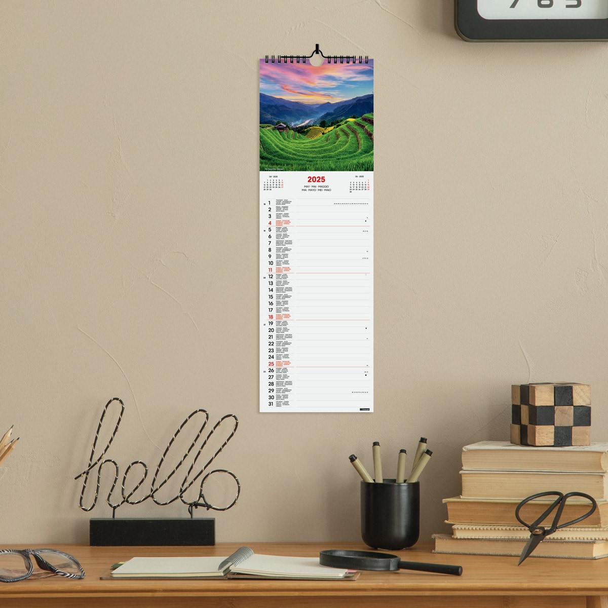 Calendario pared año 2025 Imágenes 155x480 mm Traveling Finocam internacional multilingüe Multicolor-2