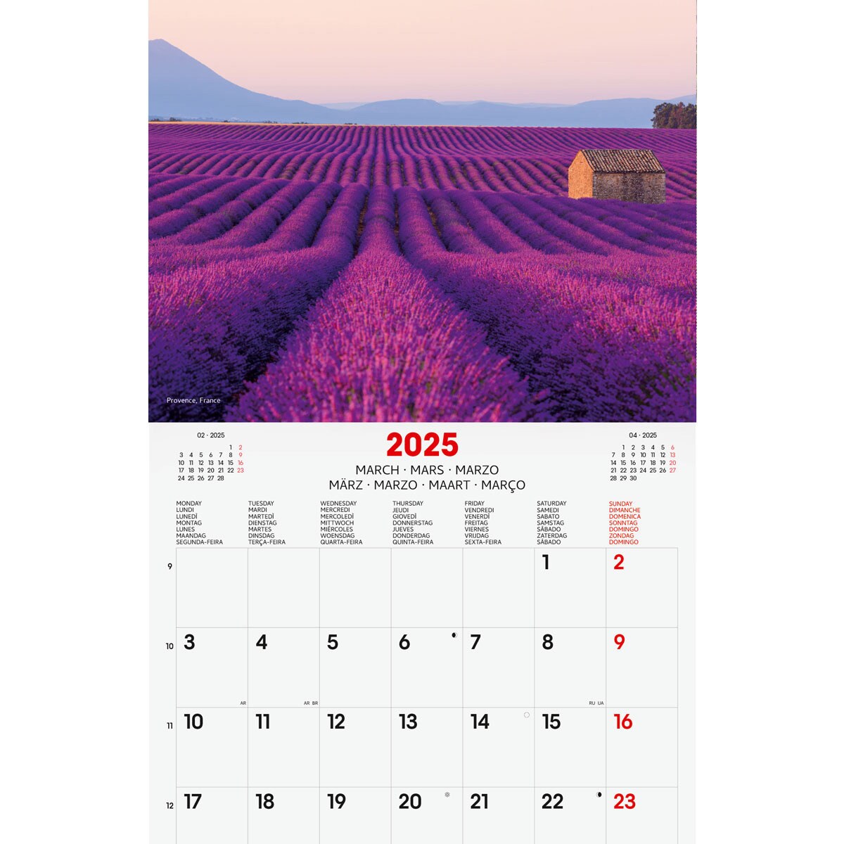 Calendario pared año 2025 Imágenes 300x300 mm Traveling Finocam internacional multilingüe Multicolor-3