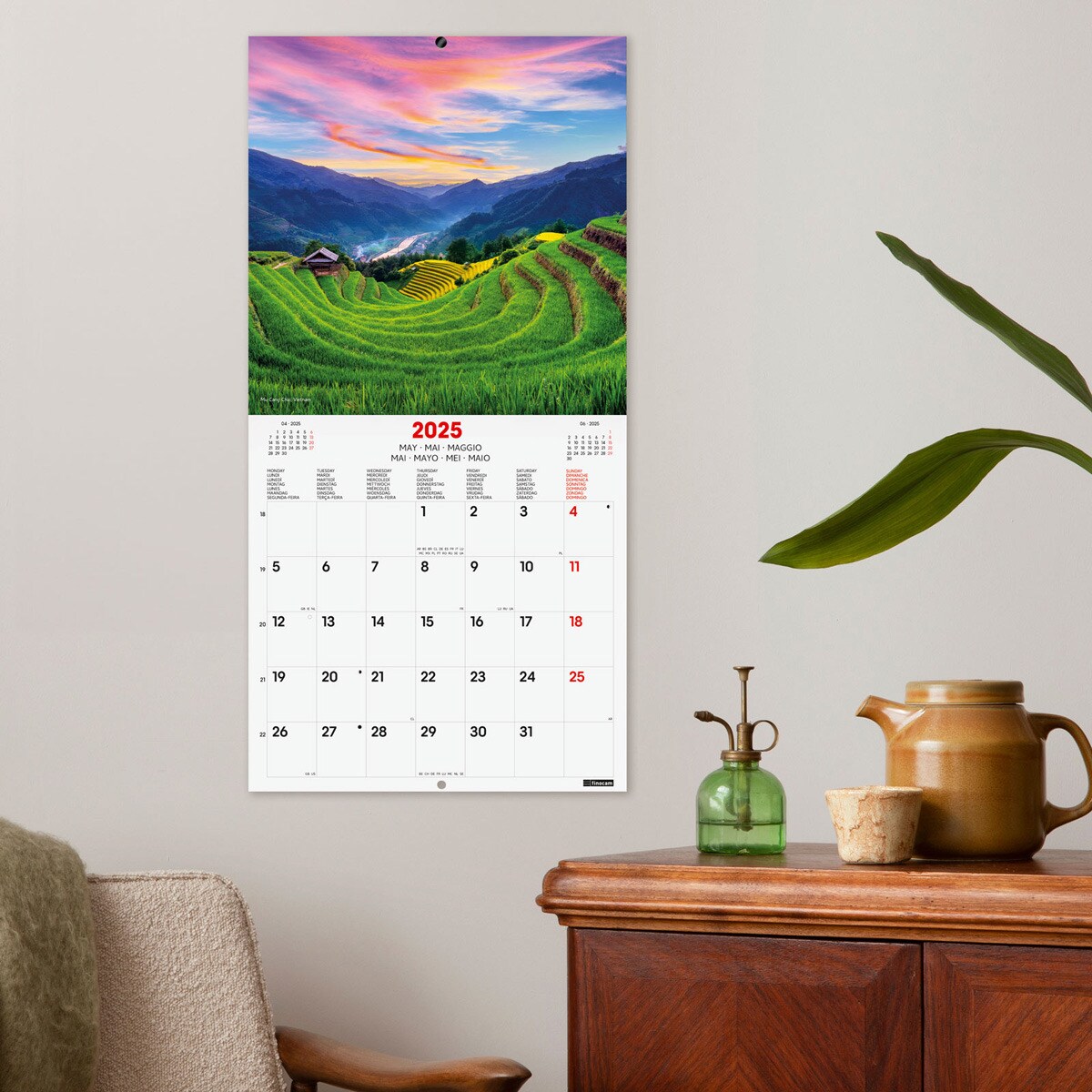 Calendario pared año 2025 Imágenes 300x300 mm Traveling Finocam internacional multilingüe Multicolor-2