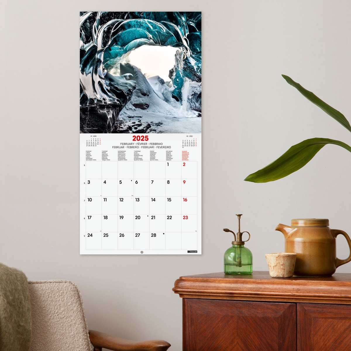 Calendario parede ano 2025 Imagens 300x300 mm Nature Finocam internacional multilingue Multicolor-2