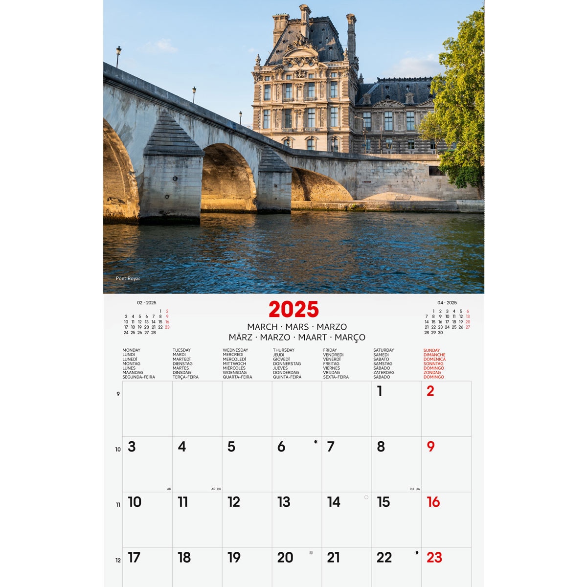 Calendario parede ano 2025 Imagens 300x300 mm Paris Finocam internacional multilingue Multicolor-3