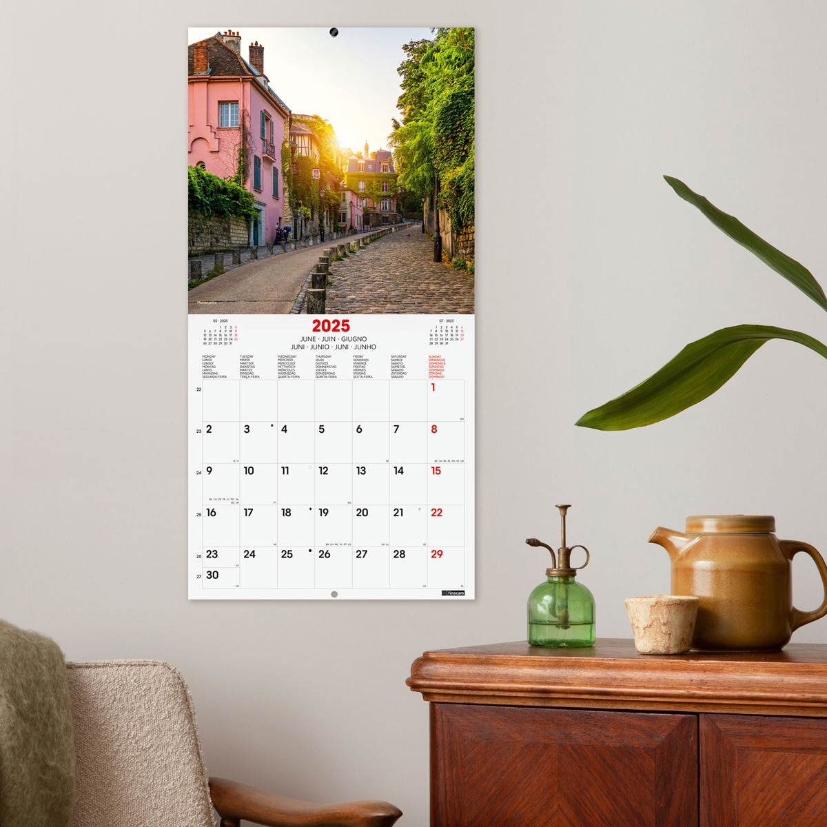 Calendario parede ano 2025 Imagens 300x300 mm Paris Finocam internacional multilingue Multicolor-2