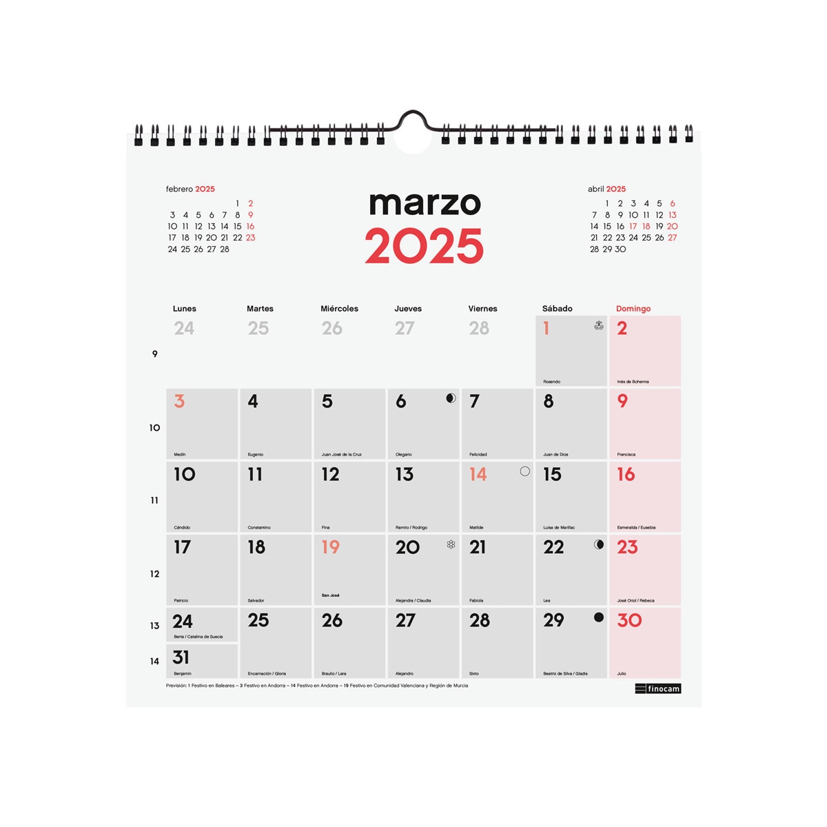 Calendario parede ano 2025 Neutro escrever 300x300 mm Finocam Multicolor-3