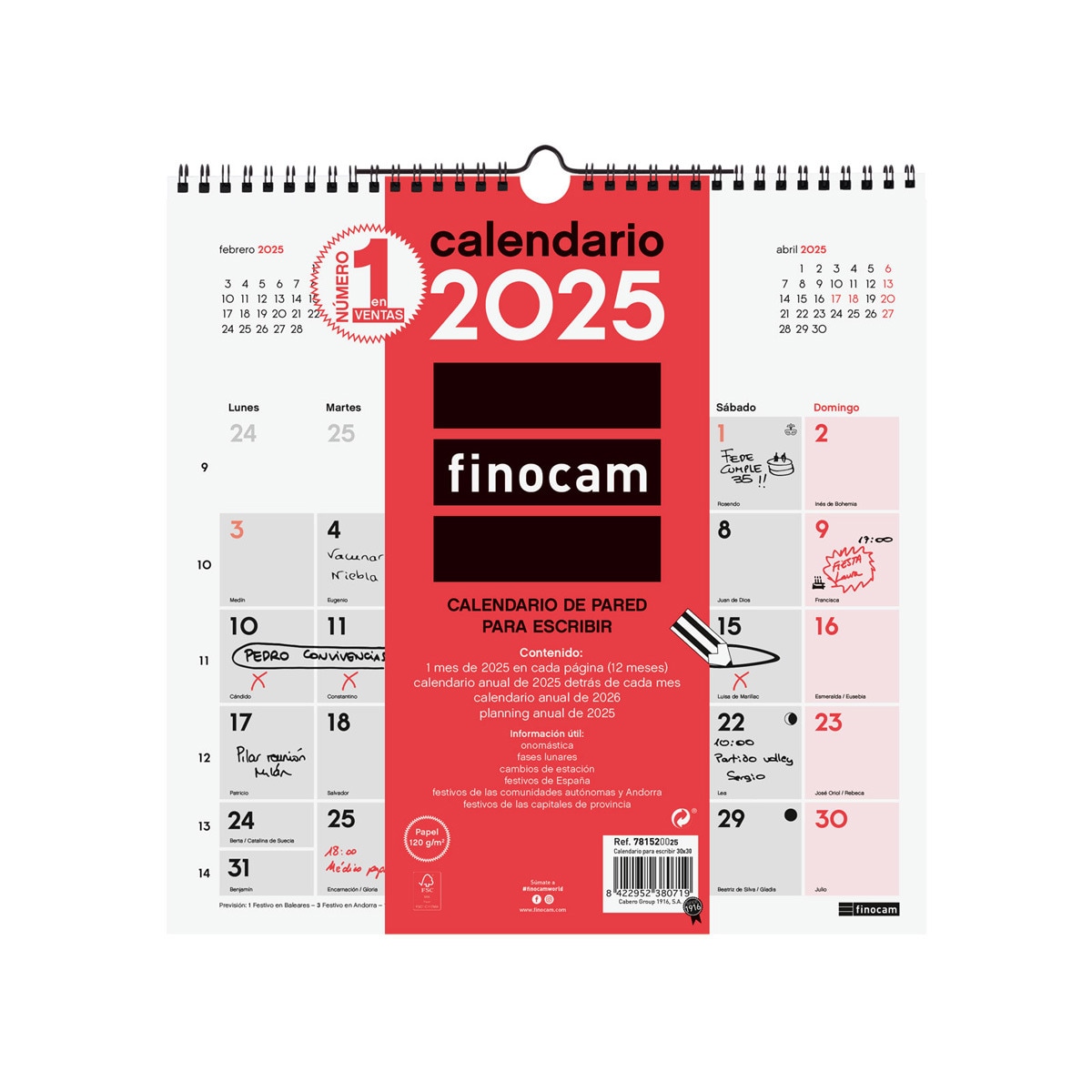Calendario parede ano 2025 Neutro escrever 300x300 mm Finocam Multicolor-1