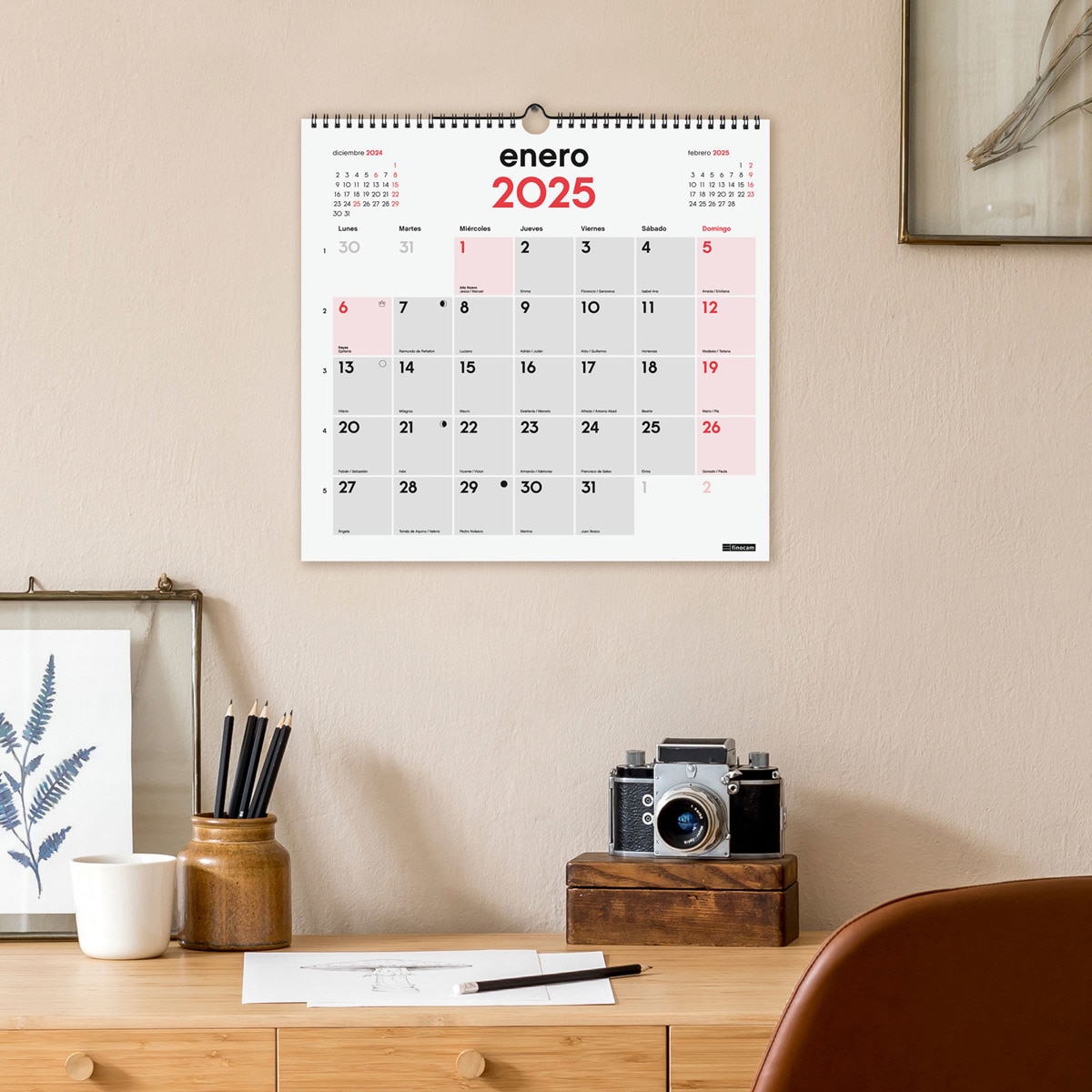 Calendario pared año 2025 Neutro escribir L-340x320 mm Finocam Multicolor-2