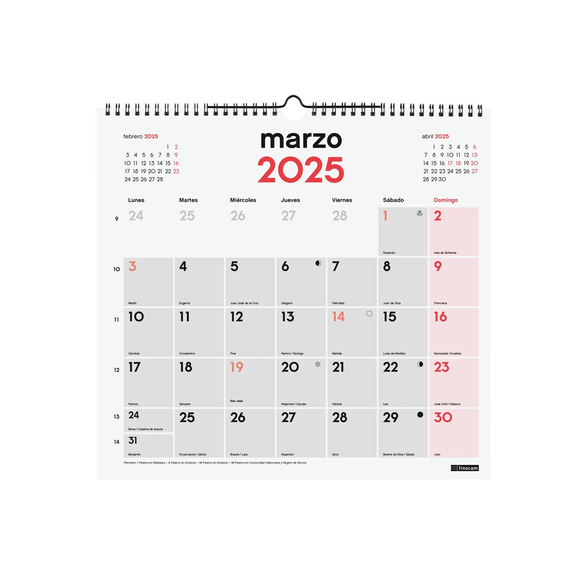 Calendario pared año 2025 Neutro escribir L-340x320 mm Finocam Multicolor-3