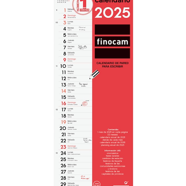 Imagen 0 de Calendario pared año 2025 Neutro escribir largo L-155x430 mm Finocam