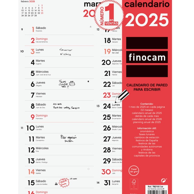 Imagem 0 de Calendario parede ano 2025 Neutro escrever dos columnas M-210x300 mm Finocam