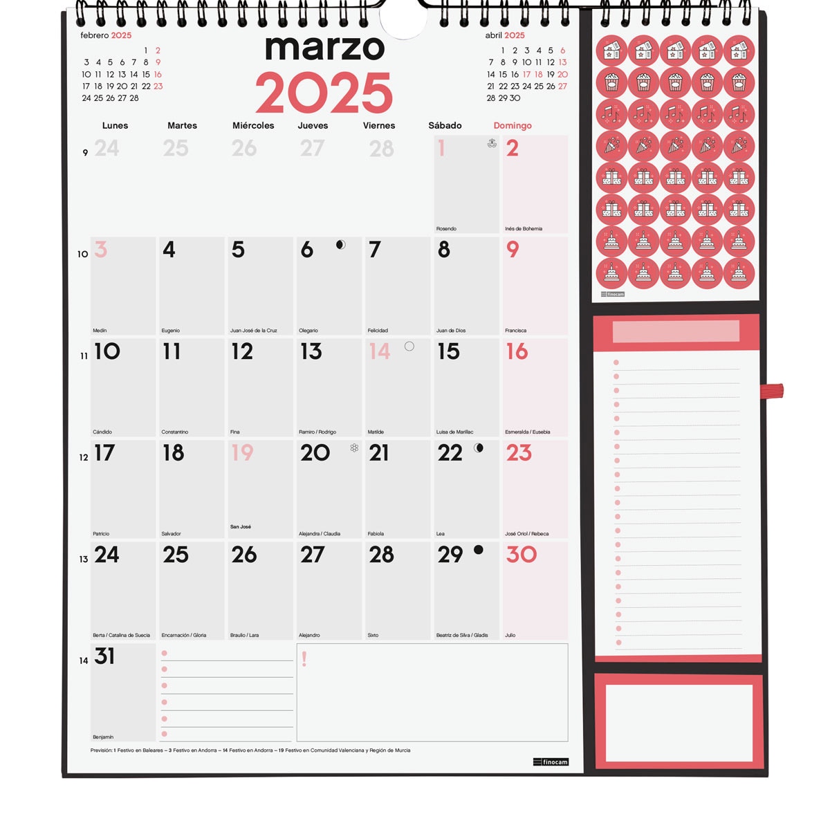 Calendario parede ano 2025 Plus Neutro escrever 215x325 mm Finocam Multicolor-3